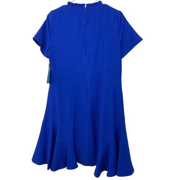 CeCe Godet Royal Blue Dress Size 8 Short Sleeve Ruffle Neck $129 NWT 7651 - Picture 7 of 8